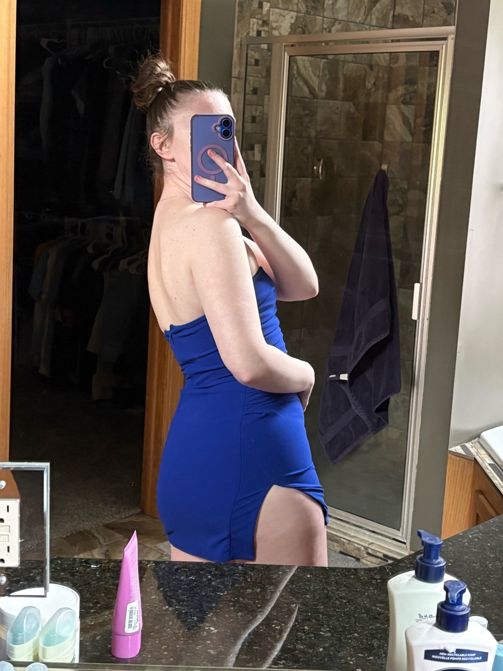 Lucy in the Sky Blue Strapless Mini Dress with Thigh Slit - Picture 2 of 3